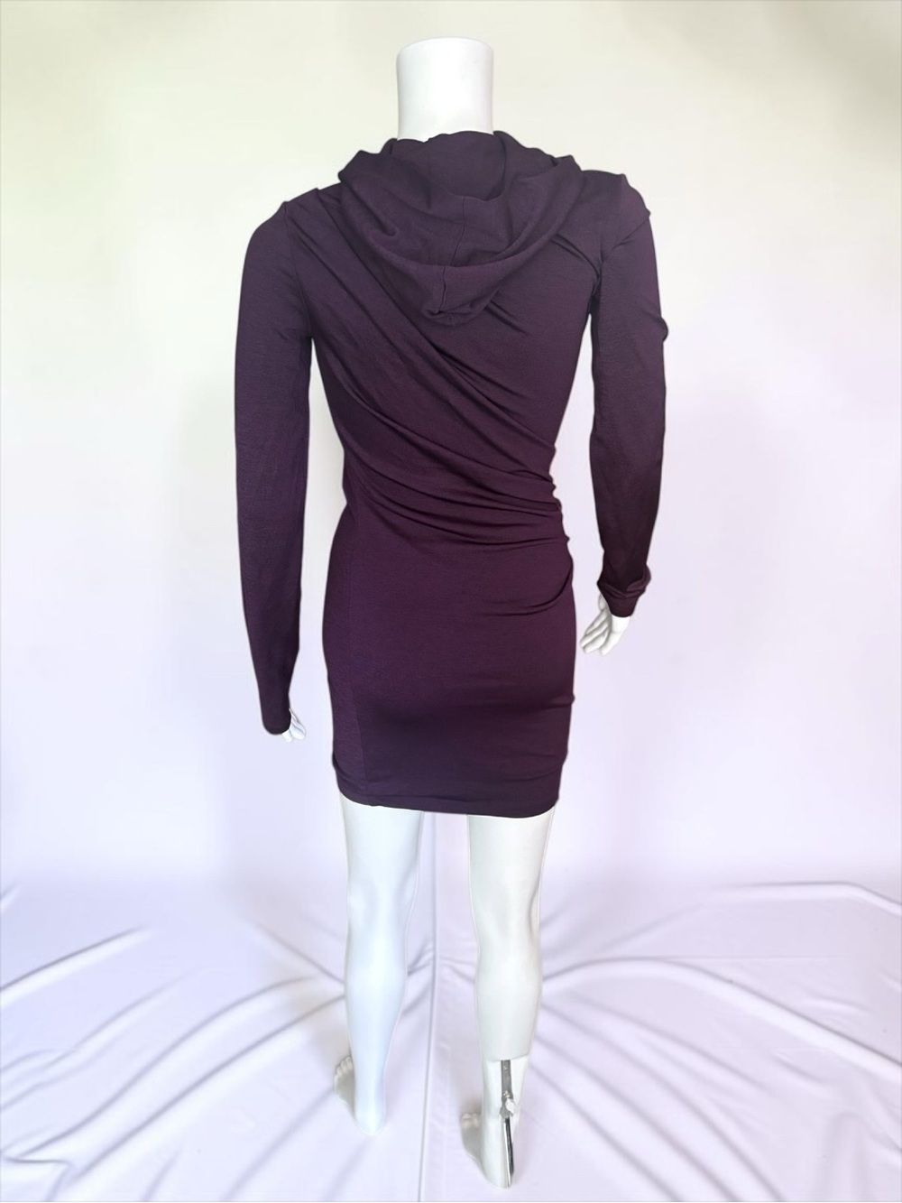T by Alexander Wang Hooded Ruched Jersey Mini Dress Plum Purple S - Picture 4 of 8